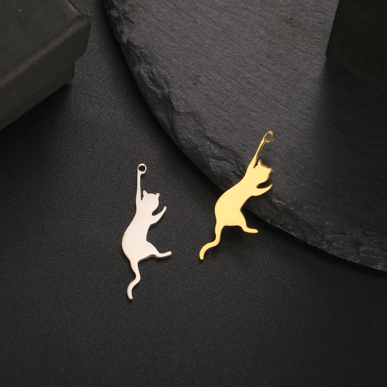 COOLTIME 5 Stück/Beutel süße Katze Edelstahl Anhänger Tier Haustier Charms für Schmuckherstellung Halskette Armbänder DIY Zubehör – Detail 17