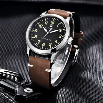 42mm corgeut safira nh35 relógio militar masculino reloj automático luxo esporte design relógio lume couro relógios de pulso mecânicos