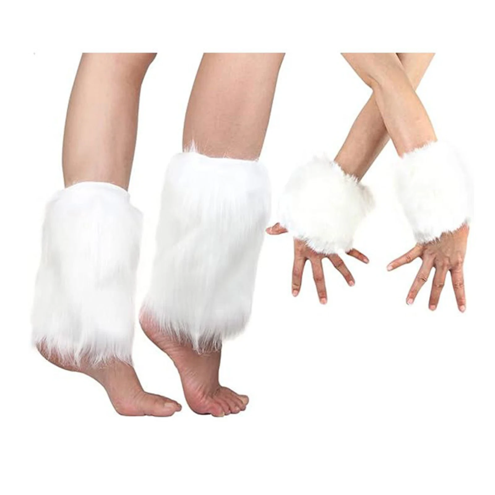 Women Girl Furry Boot Covers Oversleeves Winter Harajuku Punk Plush Leg Warmers Halloween Brazilian Carnival Costume Accessories