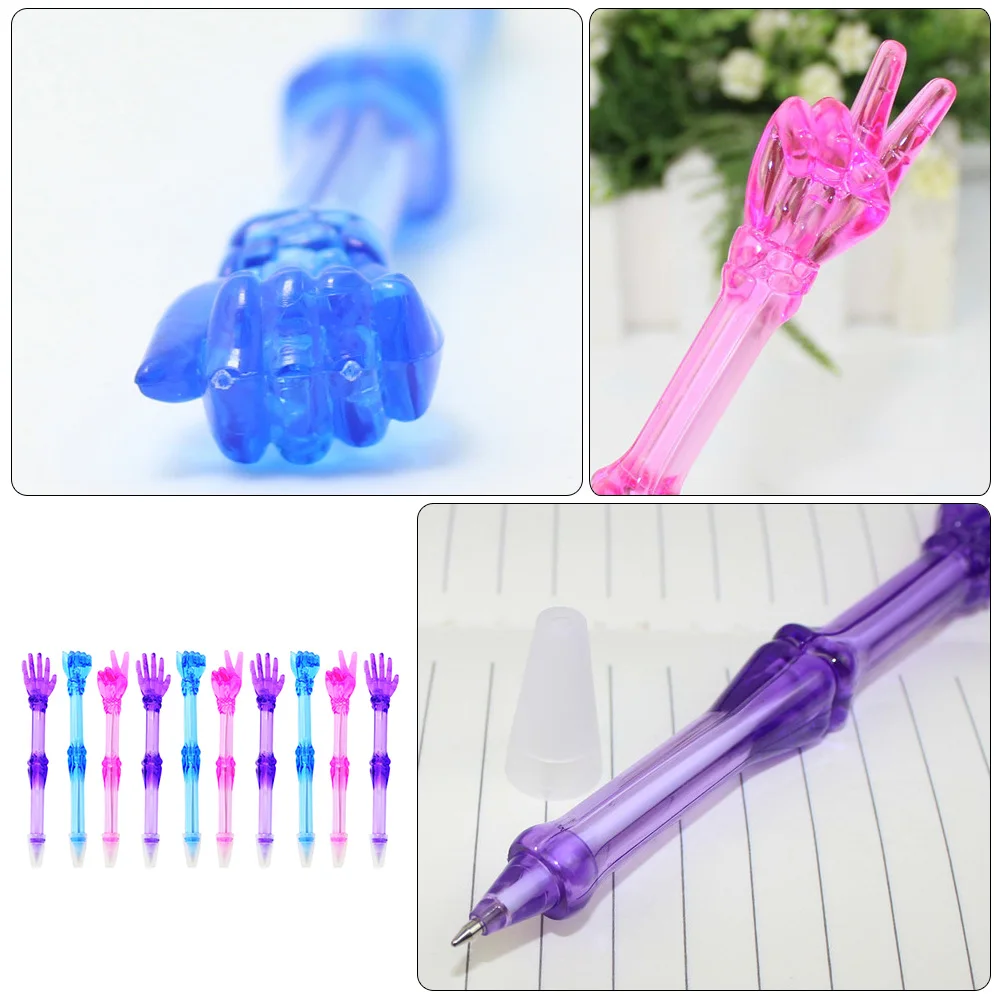 

10pcs Finger Design Gel School Ballpoint Pens Office Writing Pen Transparent Novelty Stationery Supplies