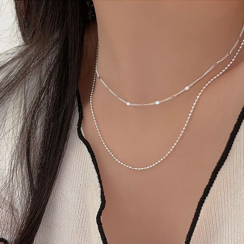 925 Sterling Silver Multiple Options Necklace Simple Geometric Beads Choker Shiny Delicate Collarbone Chain Women Fine Jewelry