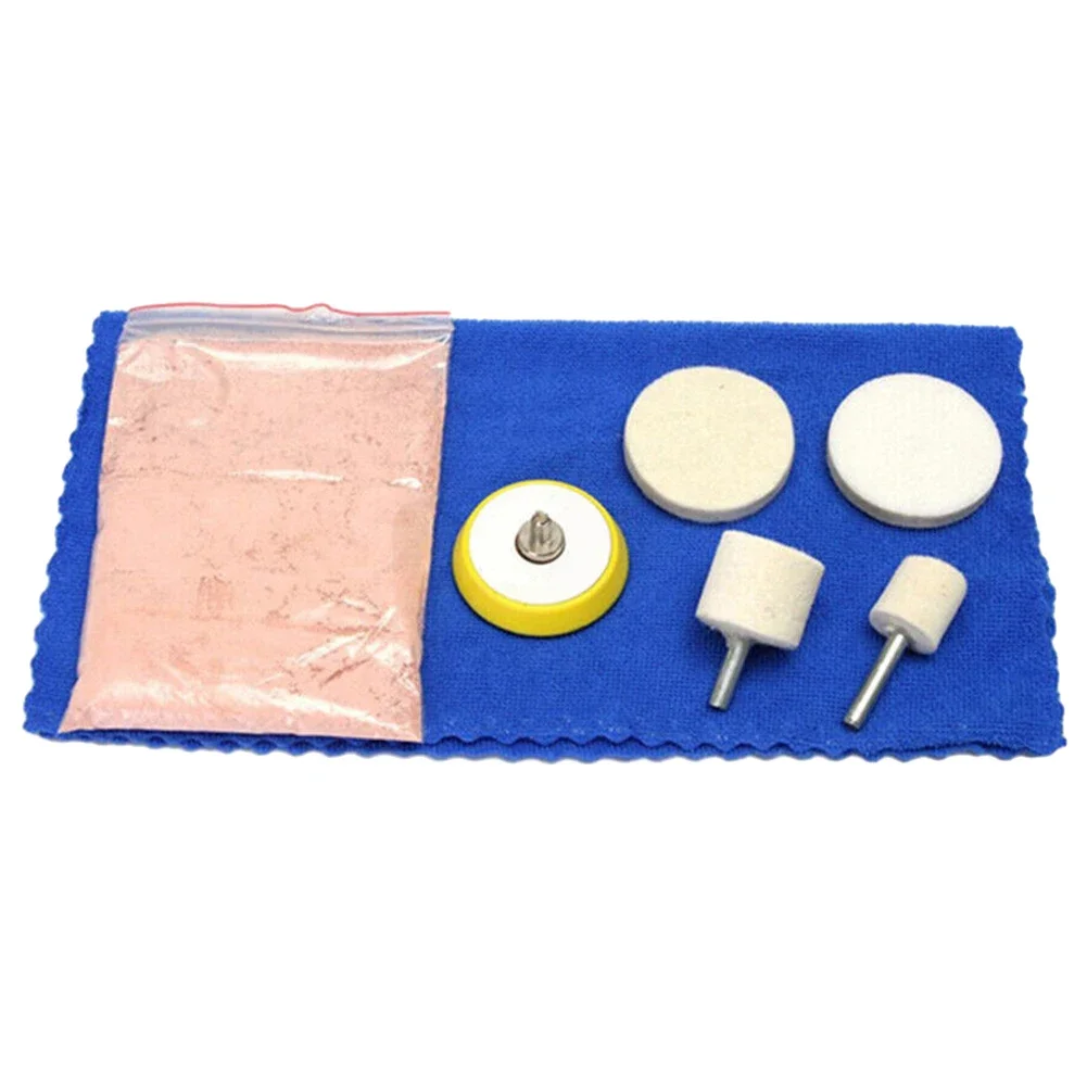 Kit de polvo para pulir vidrio, 8 Uds., 50g, óxido de cerio, eliminador de arañazos para parabrisas de coche, rueda de pulido de fieltro de lana, Kit de pulido de vidrio