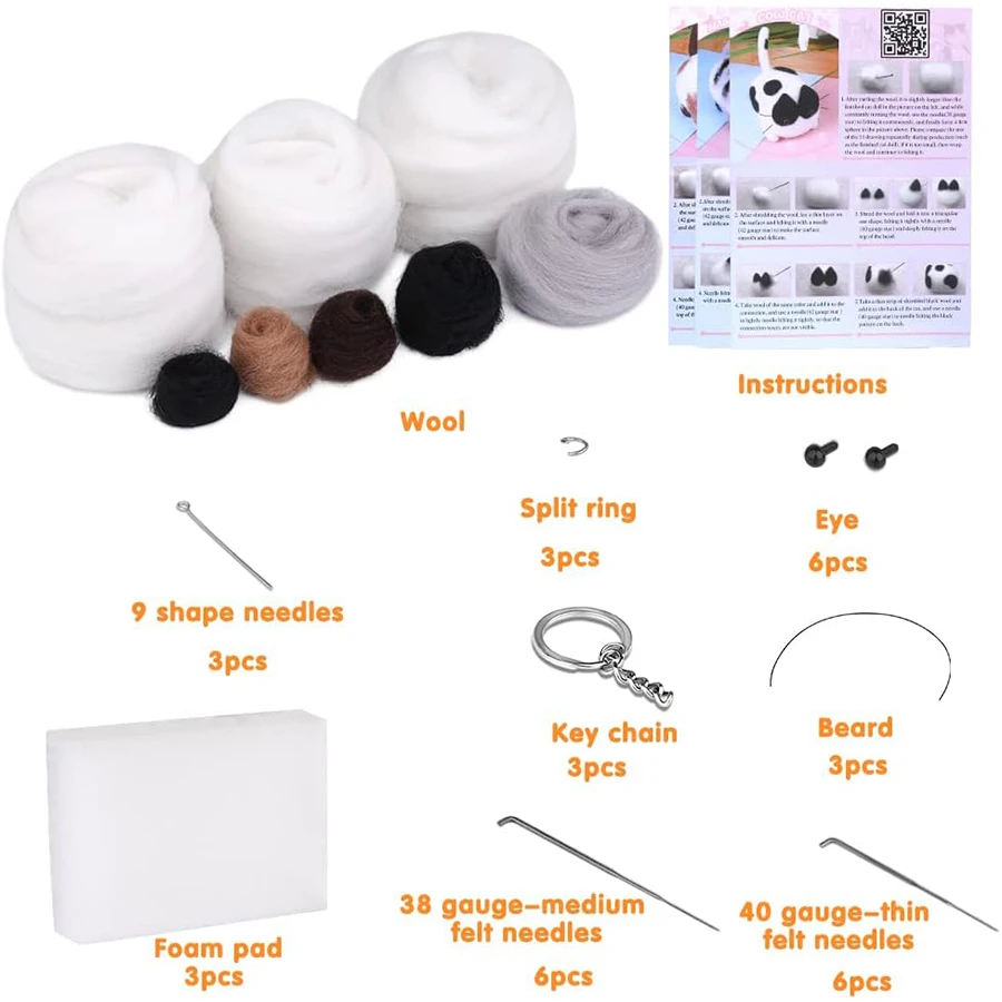 12PCS Needle Felting Starter Kit - Wool Doll Making Set for Beginners, DIY Craft Supplies with Foam Mat & Tutorial, Animal Lover