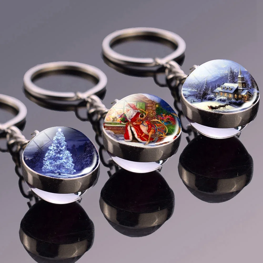 2025 Christmas Elk Keychain Reindeer Snowman Christmas Decorations Christmas Tree Glass Ball Jewelry Keyring Pendant Gifts