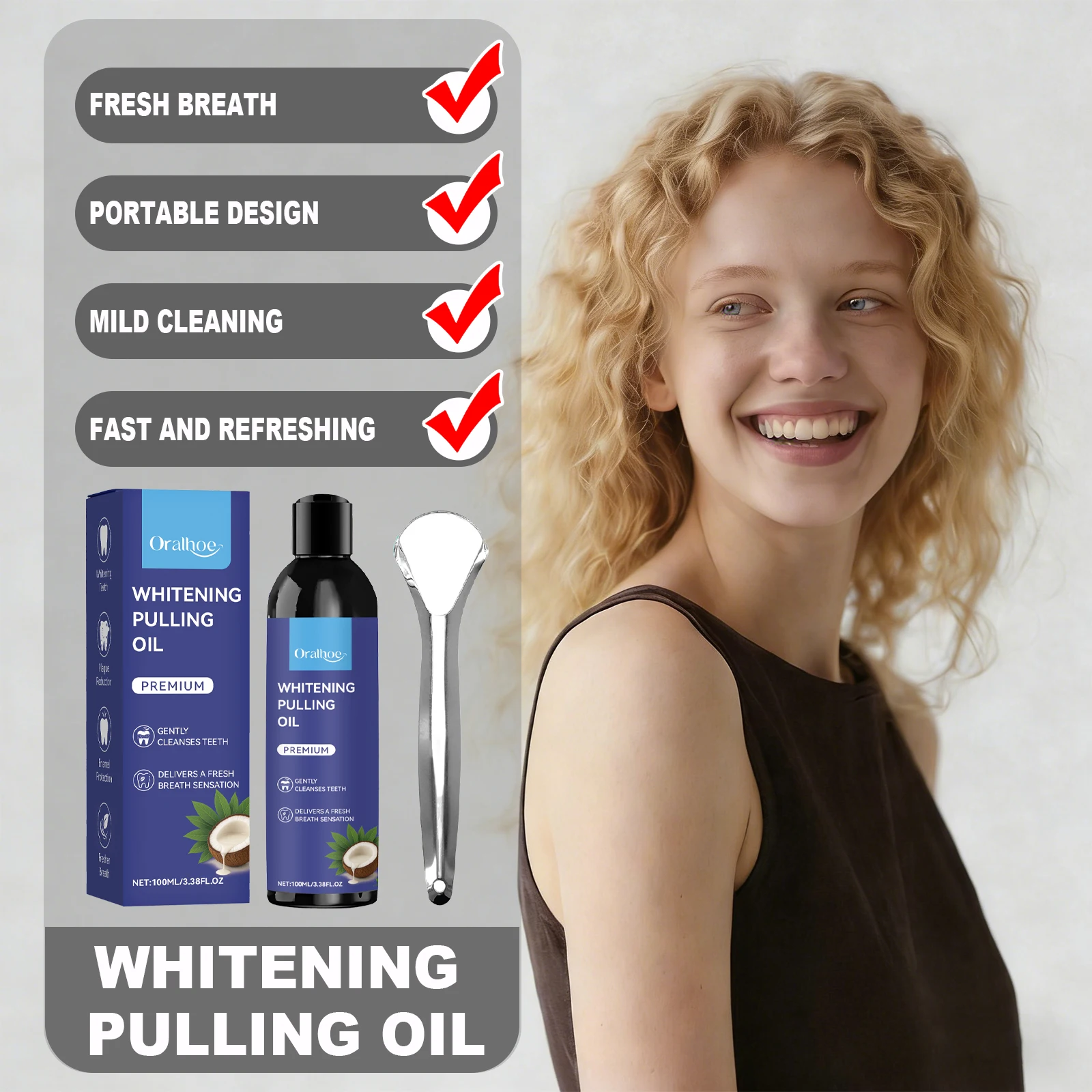 

Набор для ухода за полостью рта: кокосово-мятное масло для полоскания рта с скребком для языка, свежее дыхание, удаление пятен с зубов, поддержание здоровья десен, уход за полостью рта