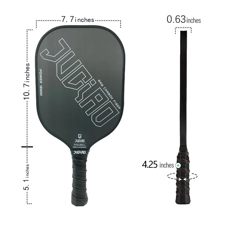 Paleta de Pickleball de fibra de carbono termoformada T700, superficie texturizada giratoria con borde de espuma, agarre ergonómico