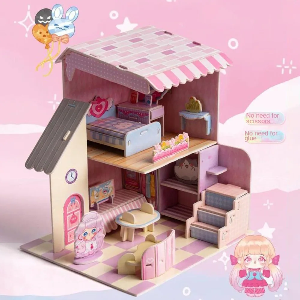 Mainan Puzzle 3D, mainan perakitan DIY buatan tangan anak-anak toko ruang rumah Model karton