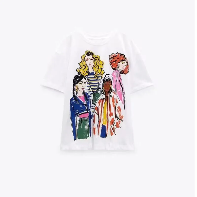 Fashion Summer Color Print T Shirt Women Casual Loose Short Sleeves O Neck Tees Tops Trendy Streetwear Female 2024 New T Shirts