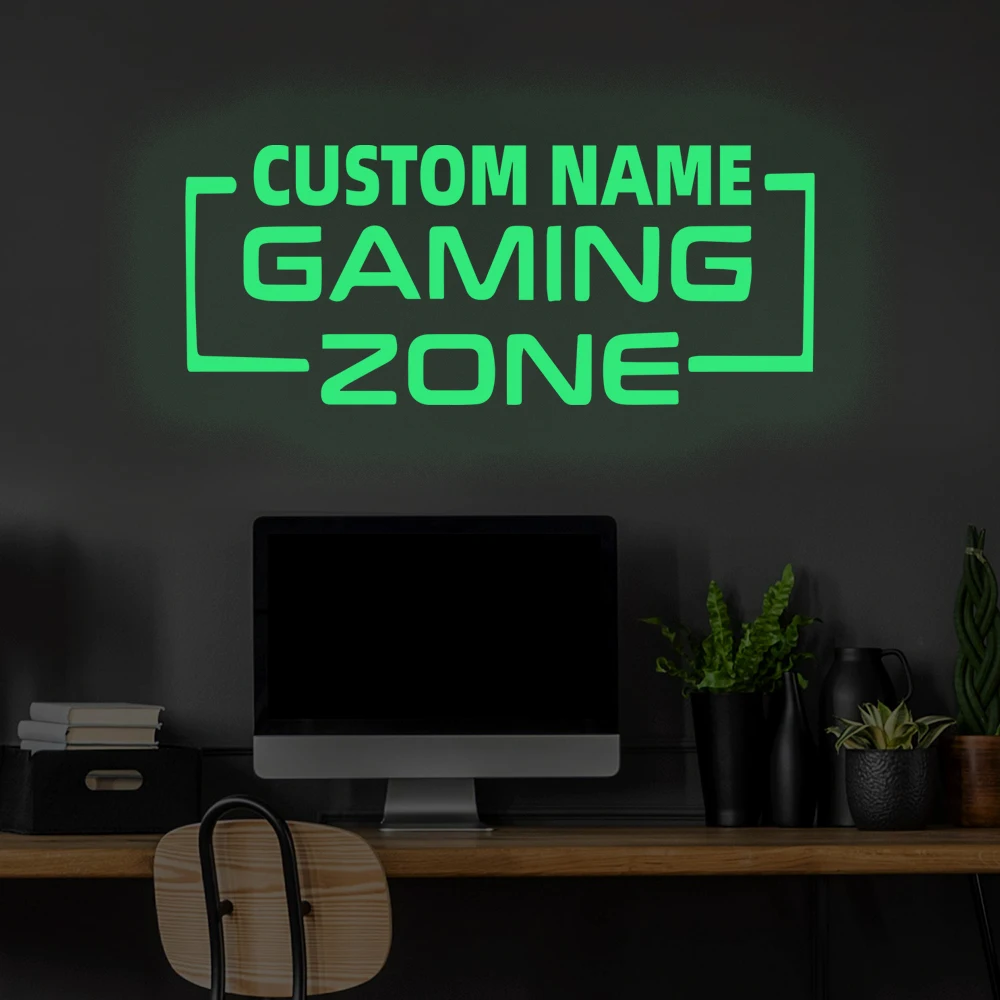1pc Creative Custom Name Luminous Gaming Zone Wall Decal, Wall Stickers, Living Room Removable Mural for Living Room Bedroom Dec image 2