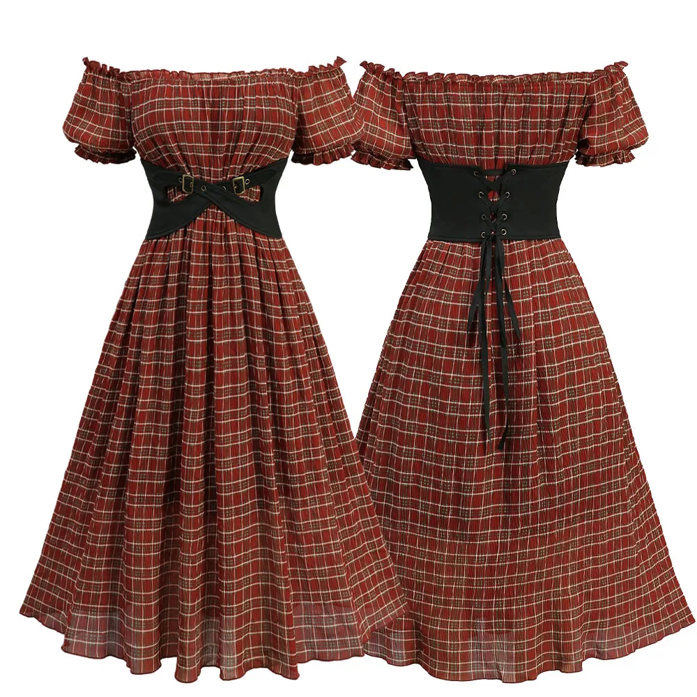 

ROSEGAL Платье больших размеров в клетку с открытыми плечами, оборками и корсетом на шнуровке