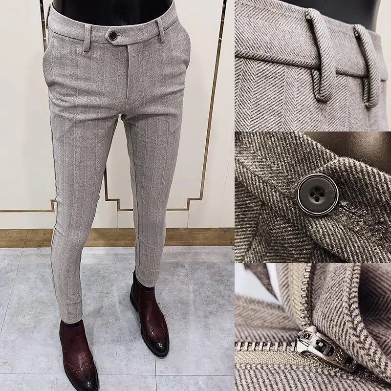 2025 herbst Winter Neue Woolen Anzug Hosen Hohe Qualität Gestreiften Slim Fit Kleid Hosen männer Formale Business Büro Sozialen hosen