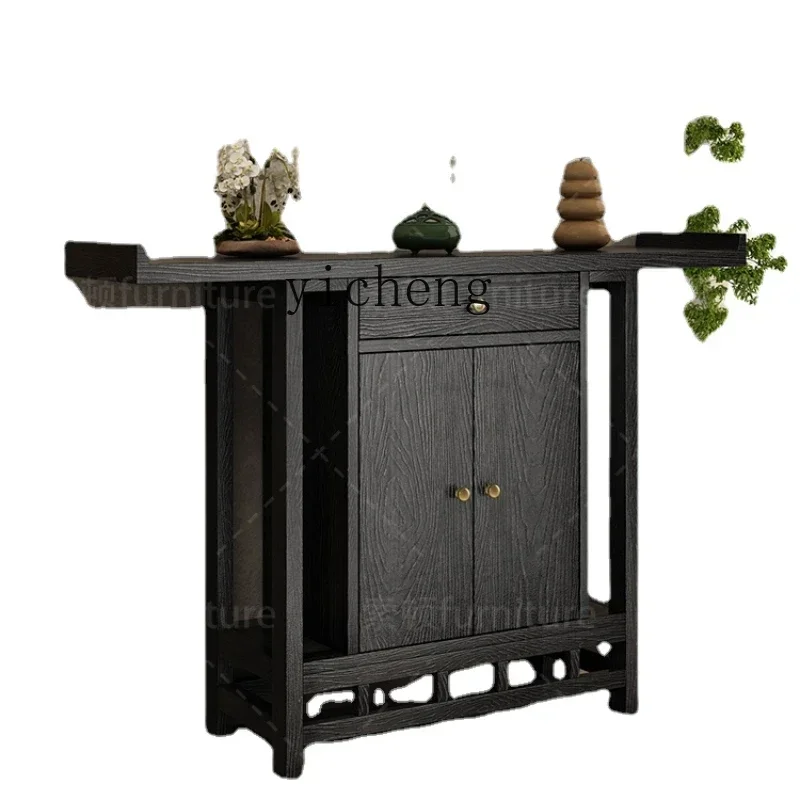 

Solid Wood Carbonized Wall Log Side Table a Long Narrow Table Storage High Cabinet