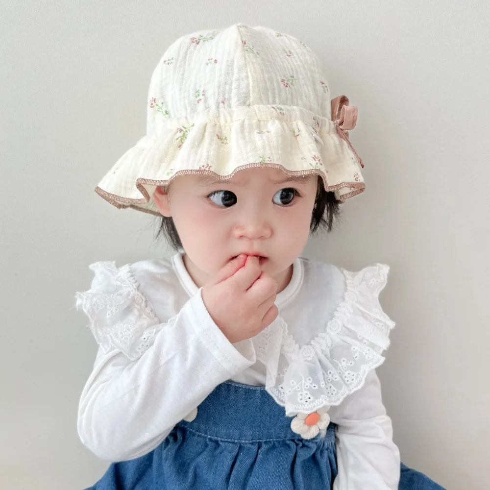 Vintage Schleife Rüschen Prinzessin Hut atmungsaktiv weiche Baumwolle Eimer Hut Sonnenschutz Sonnenschutz Kappe Jungen Mädchen