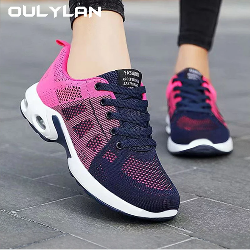 Women\'s Shoes Women Lace Up Air Cushion Shoes Fashion Casual Outdoor Breathable and Lightweight Sports Shoes Large Size 36~44