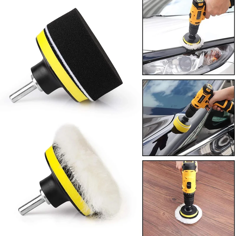 3Inch Car Polishing Disc Self-Adhesive Buffing Waxing Sponge Wool Wheel Polishing Pad for Car Polisher Drill Adapter