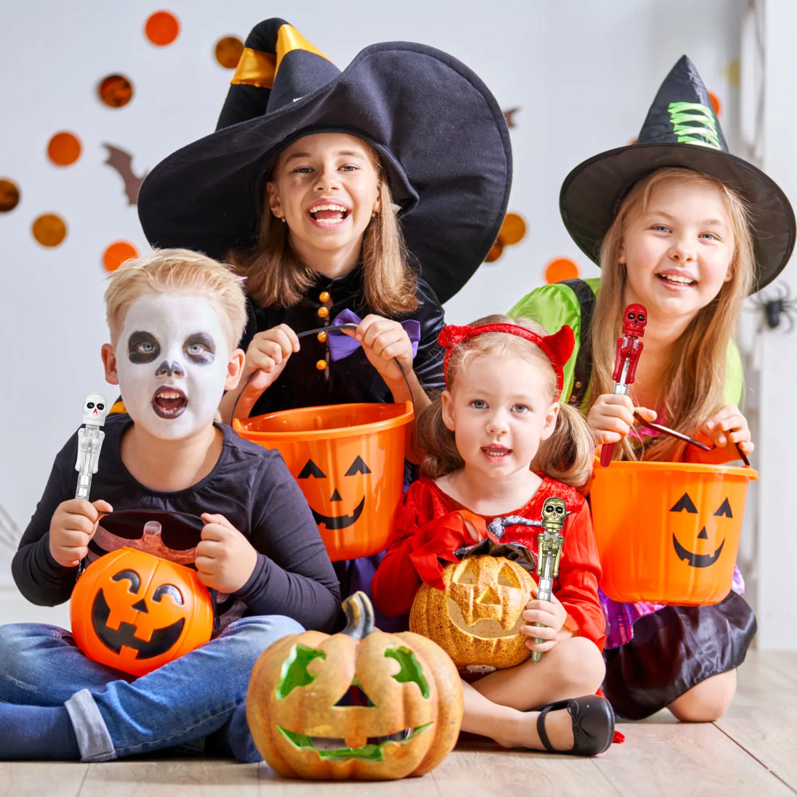 Halloween Pumpkin Skull Glow Ballpoint Pens Set 3pcs Fun Stationery for Students Classroom Party