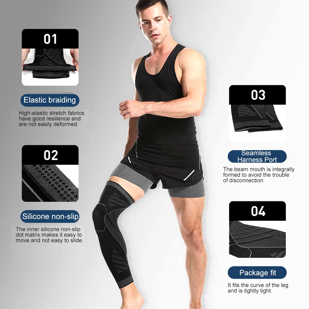 Tcare Full Leg Sleeve Long Compression Knee Brace Protect Leg Unisex for Basketball Arthritis Cycling Sport Football Working Out