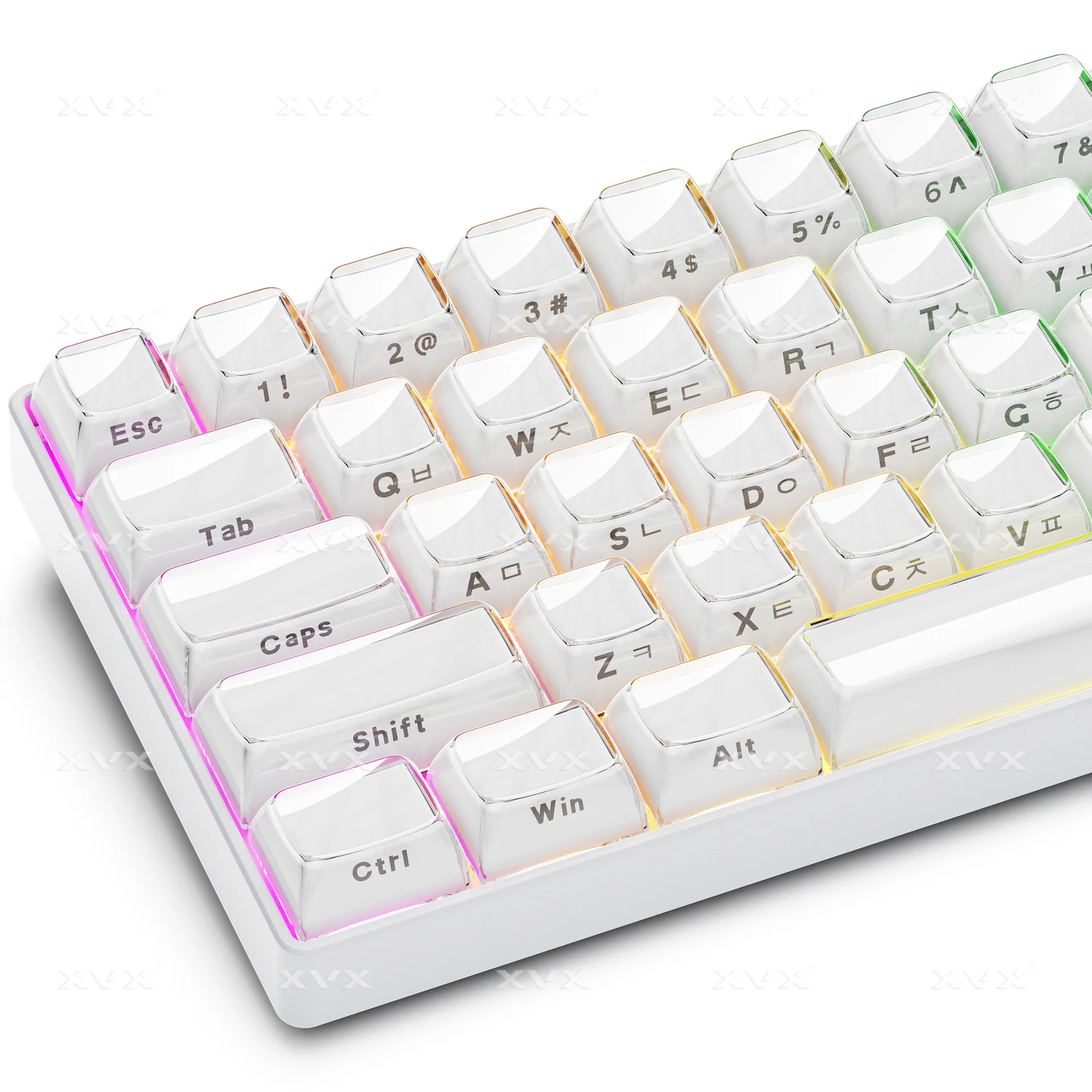 Crystal jelly Korean root side engraved keycap 113 keys secondary molding small full set of Korean cross-border keycaps