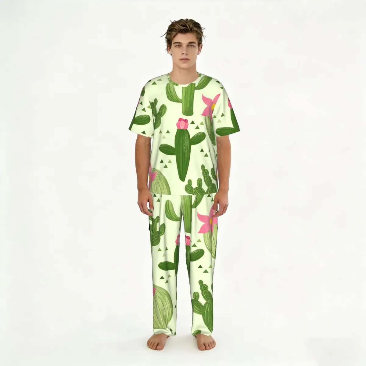 Sleepwear Summer Spring Home Clothes Cactus Collection Short Sleeve Long Pant Nightwear