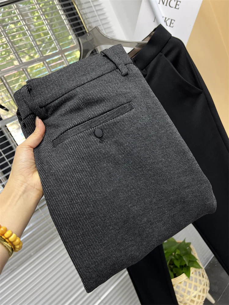 

High-End Tweed Texture Men's Business Commuter Elastic Straight Leg Casual Pants Wool Blend Autumn Winter Fashion City Style