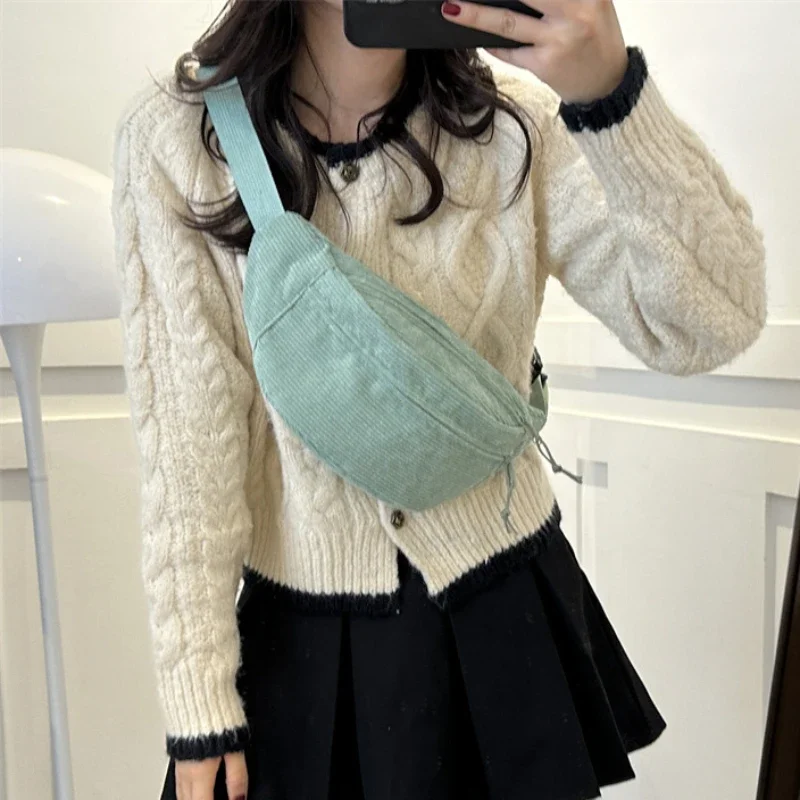 Corduroy Women Waist Bag Canvas Student Shoulder Crossbody Chest Bag 2024 Fanny Pack Fashion Phone Banana Female Bum Belt Bags