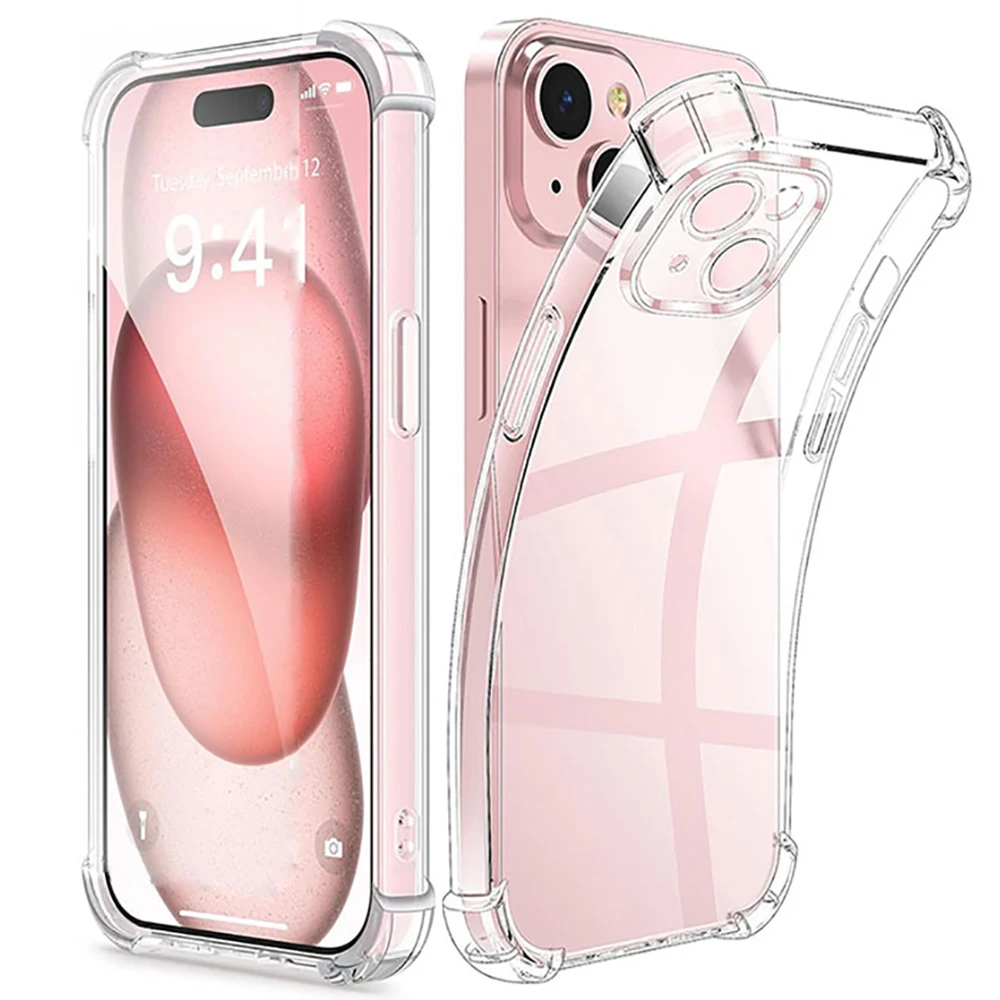 Shockproof Silicone Clear Phone Case for IPhone 11 12 13 14 15 Pro Max Mini Lens Protection Back Case for IPhone X XS XR 7 8 6