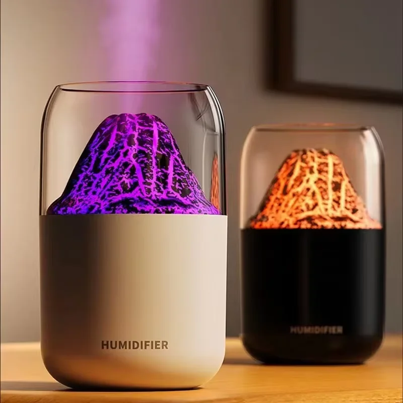 2025 New Products Essential Oil Diffusers 300ml Flame Air Diffuser Crystal Ball Fire Flame Volcano Air Humidifier