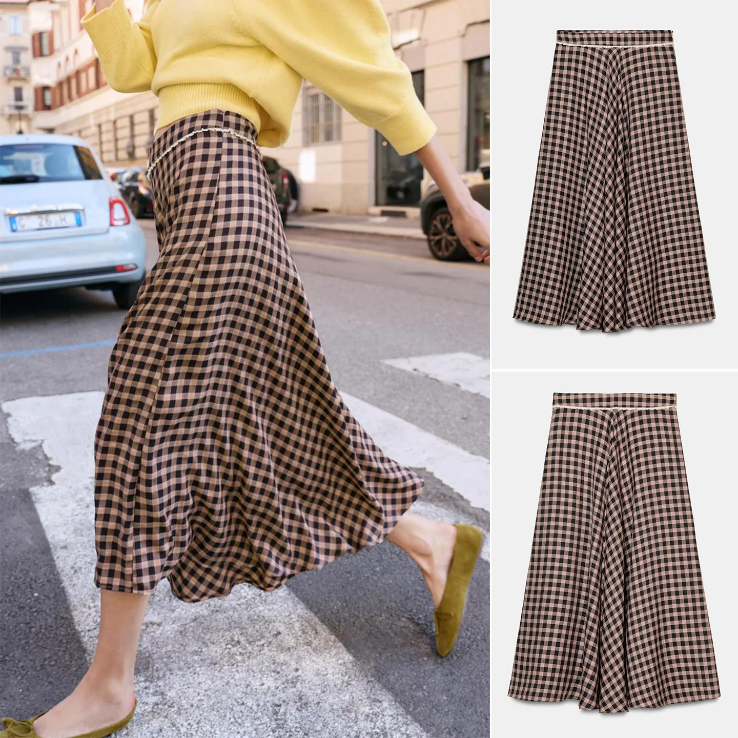 

Новинка весенней коллекции: Повседневная женская юбка А-силуэта с высокой талией, модная, с вышивкой и клетчатым подолом, премиум-класса