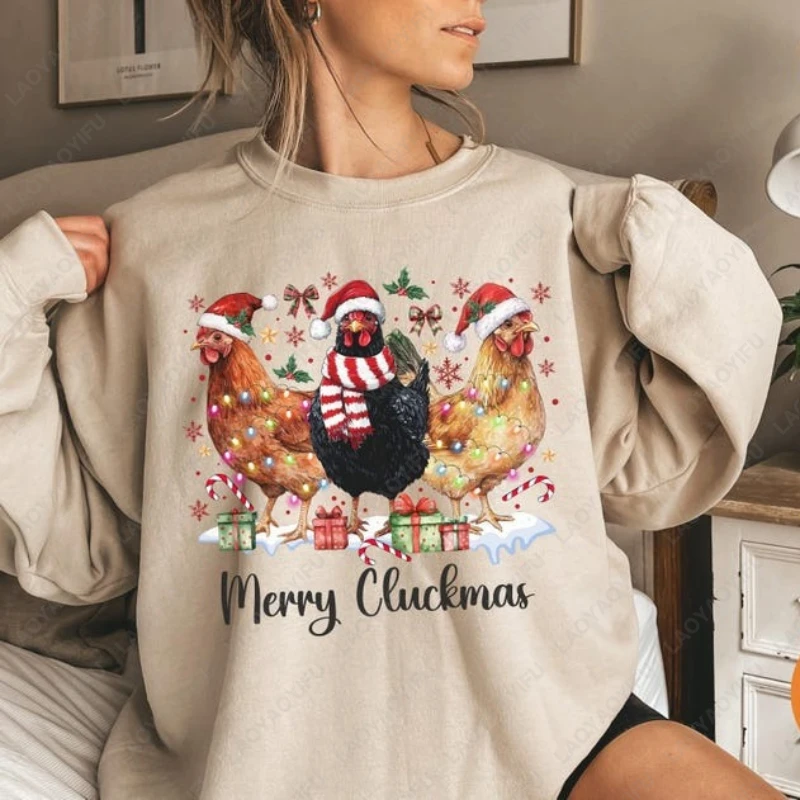 

Сute Christmas Chickens Farm Animals Sweatshirt Women Men Holiday Harajuku All Match Pullover Gift Trend Creative Novelty Hoodie
