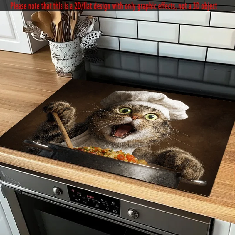 1 Stück dekorative Herdabdeckung, Chef Cat Design, hitzebeständige und rutschfeste Schutzmatte für Induktion/Waschmaschine/Trockner, 1 Stück