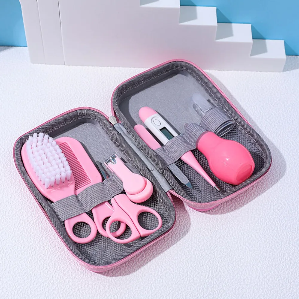 

8pcs EVA Bag Baby Health Care Kit Material Safety Soft Bristle Brush Newborn Grooming Kit Nail Clippers Comb Thermometer