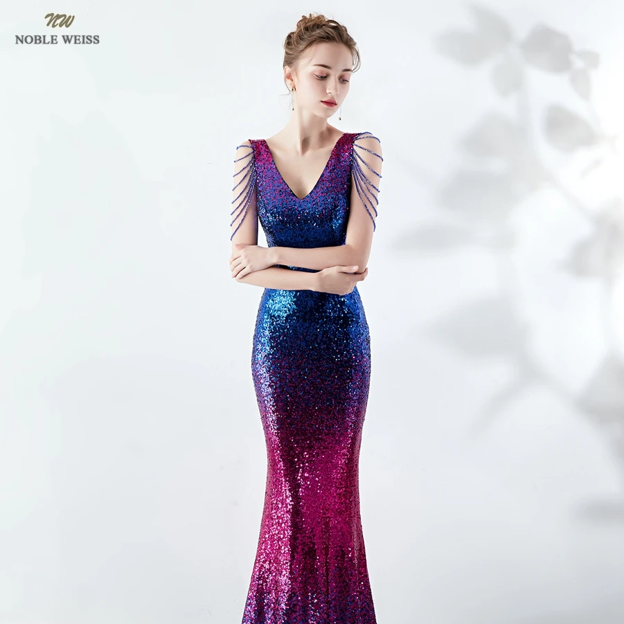 Prom Dresses V-hals Prom Dress Sexy Sequin Vestidos De Gala Zipper Terug Mermaid Floor Lengte Prom Gown