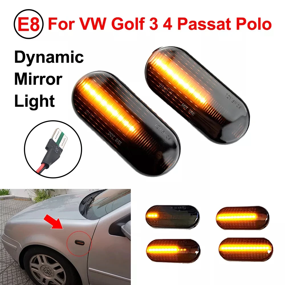 2PCS Car LED Dynamic Turn Signal Side Light Leaf Plate Light For VW Golf 34 MK3 MK4 Passat 3BG Polo 6N 9N Bora Vento Accessories