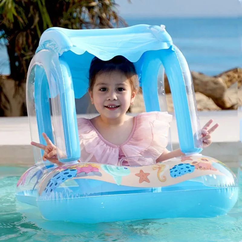 Anel de natação inflável para crianças Assento de barco Sombra flutuante Anel de natação sentado Suprimentos de piscina de verão Presente para festa do bebê