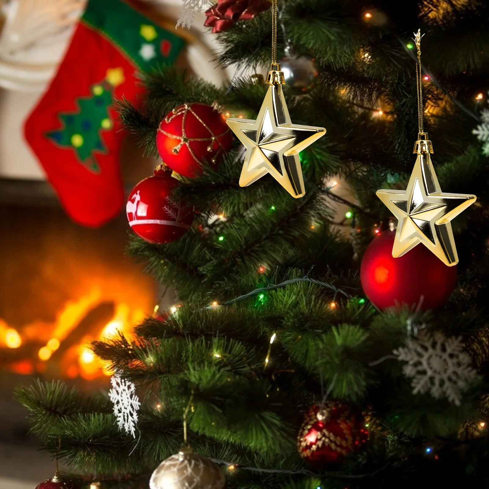 

12pcs Five Hanging Ornament 3D Christmas Pendant Xmas Decor Party Scene Layout Home Supplies Star Pendants For Xmas