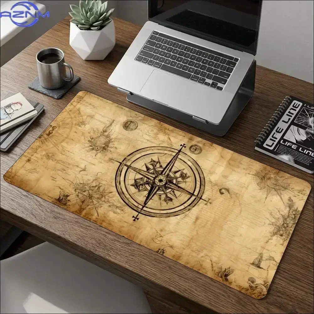 Vintage Old World Map Compass Large Extended Mouse Pad Non-Slip Desk Mat Waterproof Keyboard Mat Gaming Office Table Decor