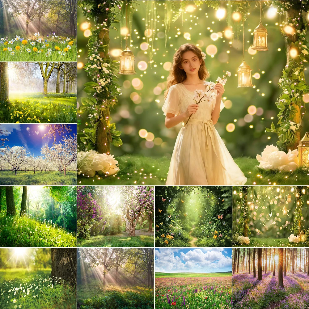 الربيع البرية مرج خلفية زهرة طبيعية حديقة الاطفال استحمام الطفل الأسرة صورة التصوير خلفية ديكور الحفلات #1