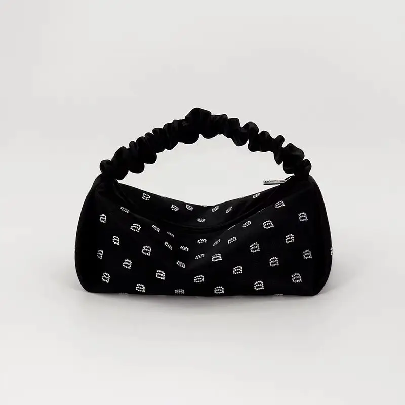New Satin Diamond Letter AW Wang Chain One Shoulder Crossbody Bag Women\'s Tote Dumpling Bag Cosmetic Bag Shopping Bag Wallet