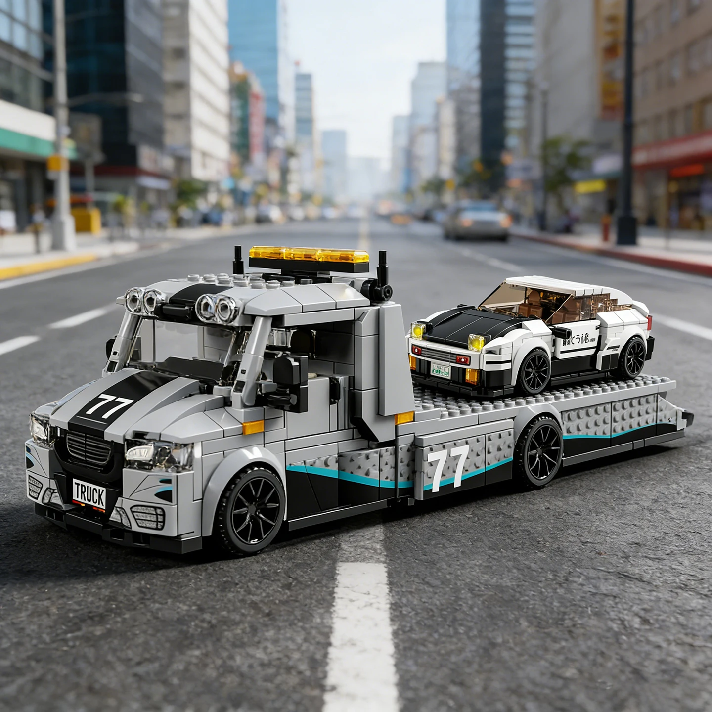 MOC City Series Sprinter Modified Trailer 8-Compartment Race Car Transport Truck Building Blocks Toy Cars Car Models Trucks