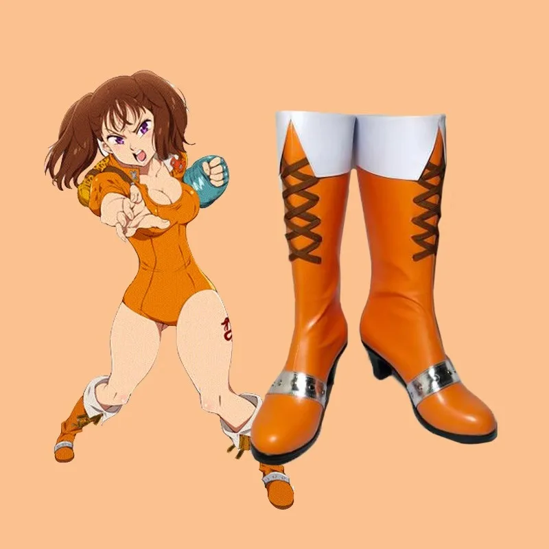 Nanatsu no Taizai Serpent's Sin of Envy Diane Cosplay Costume Shoes Orange Handmade Faux Leather Boots