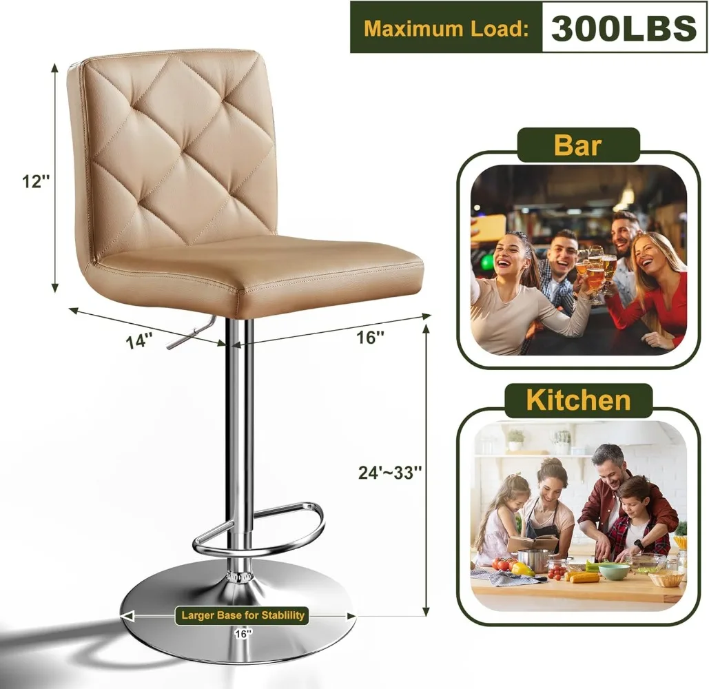 NicBex Adjustable Bar Stools Swivel Barstools, Modern PU Leather Dining Room Kitchen Island Counter Bar Stools Set of 2