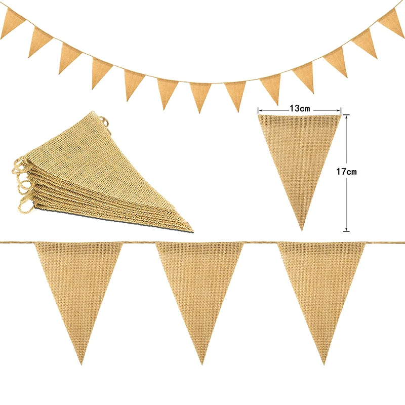 13 Flags Vintage Jute Hessian Burlap Bunting Banner Wedding party Photography Props Celebration Party Decoration Banner