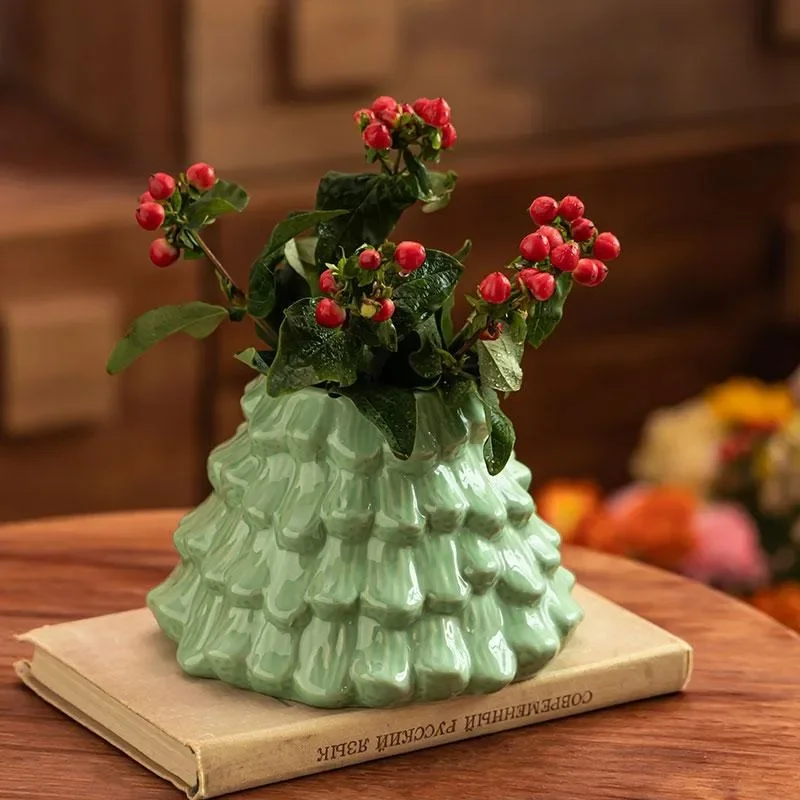 New Creative Christmas Tree Ceramic Home Decoration Ornament Flower Arrangement Vase Tabletop Jarrones Decorations Maison