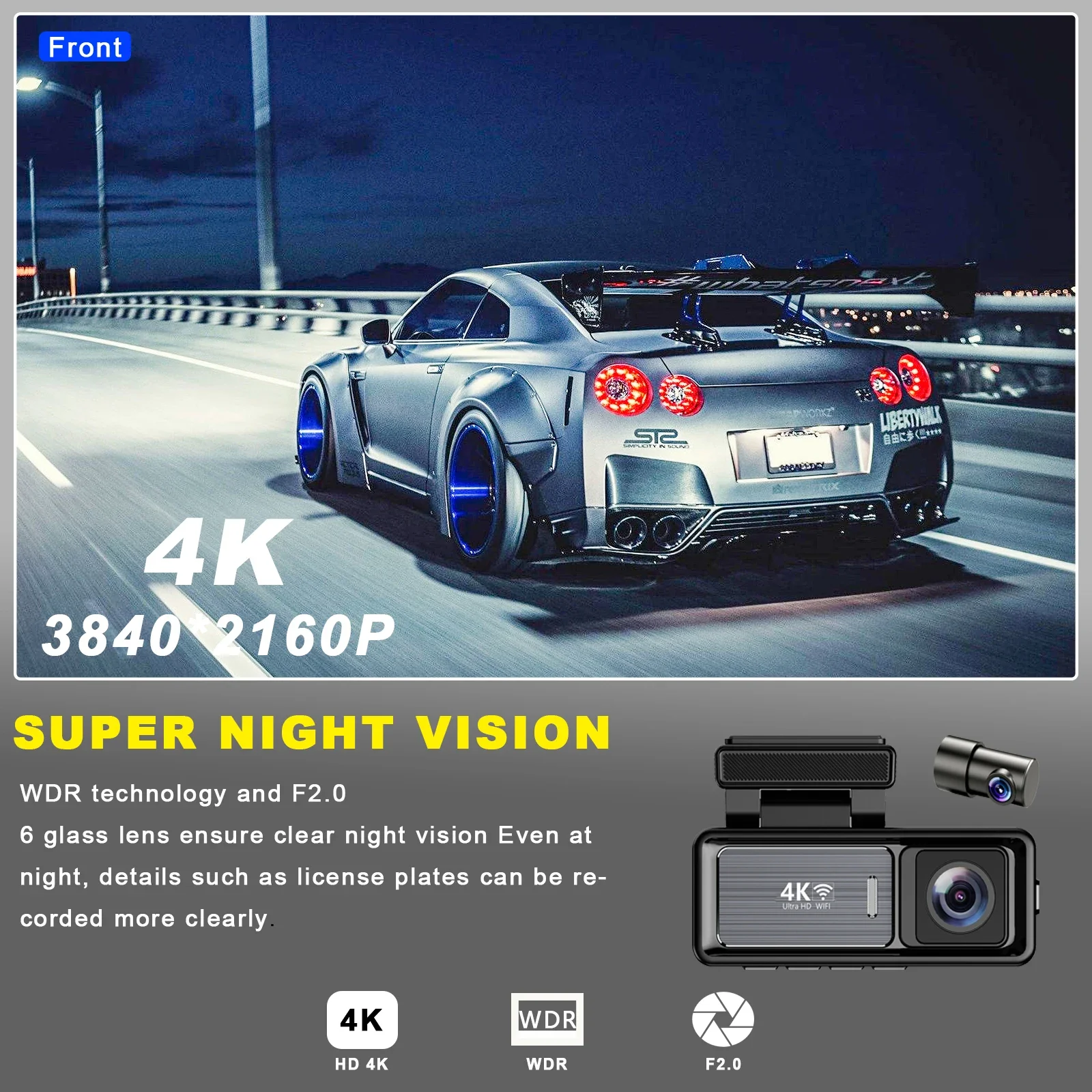 Nuovo produttore MINI Dual Lens Wifi Gps Dash Camera anteriore e interna Car Black Box Dual 4k Dashcam Car Dvr Car Camera 4k Dash C