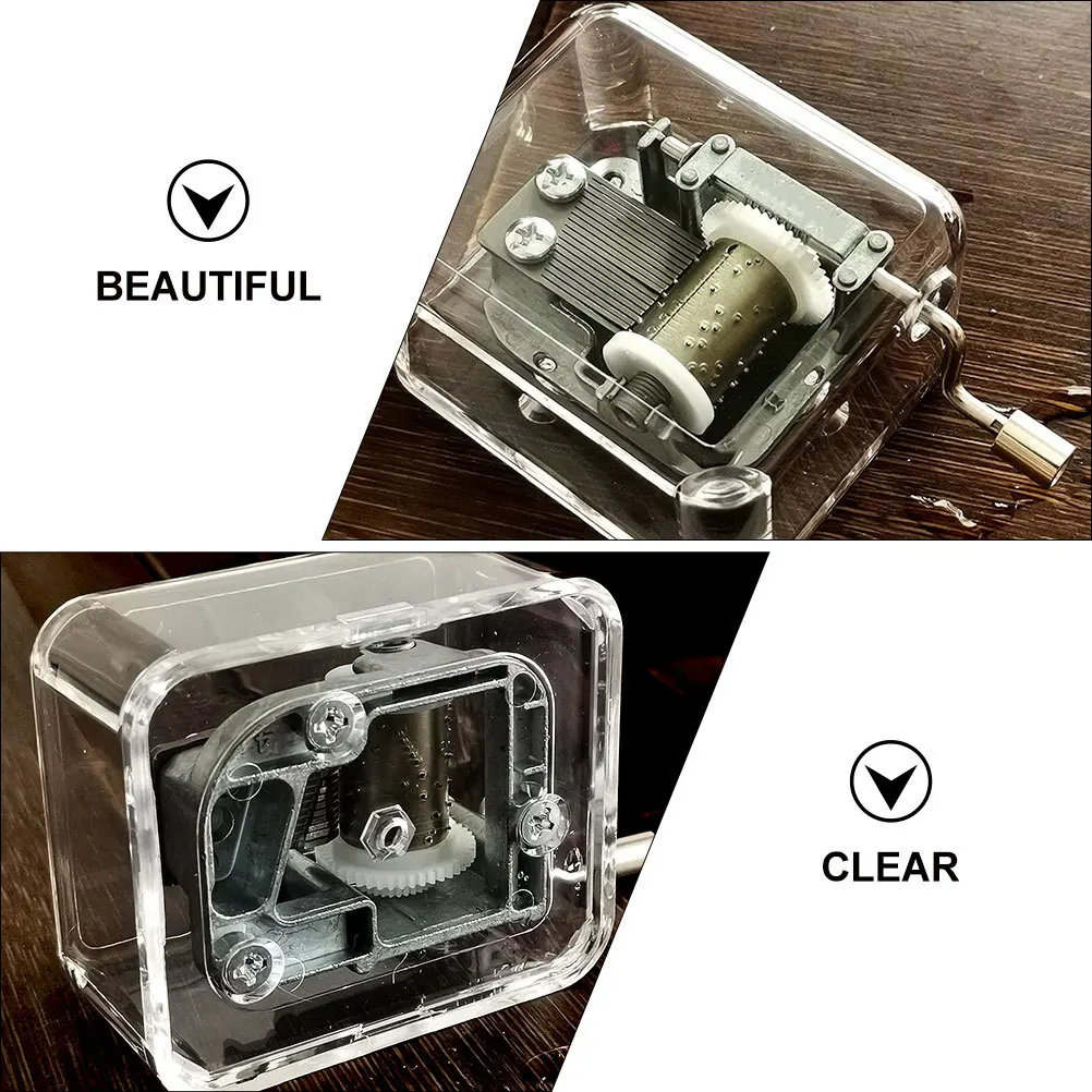

2Pcs Manual Clockwork Music Box Acrylic Clear Sound No Required Ideal Gift for All Ages Acrylic Music Box