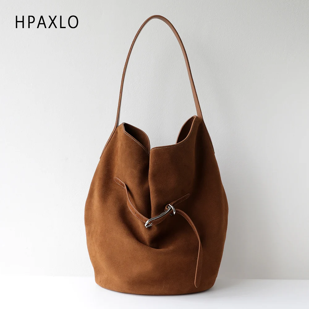 

Новая осенне-зимняя матовая сумка-тоут из воловьей кожи, сумка-хобо подмышками, большая вместительная портативная сумка-ведро для путешествий, женская сумка