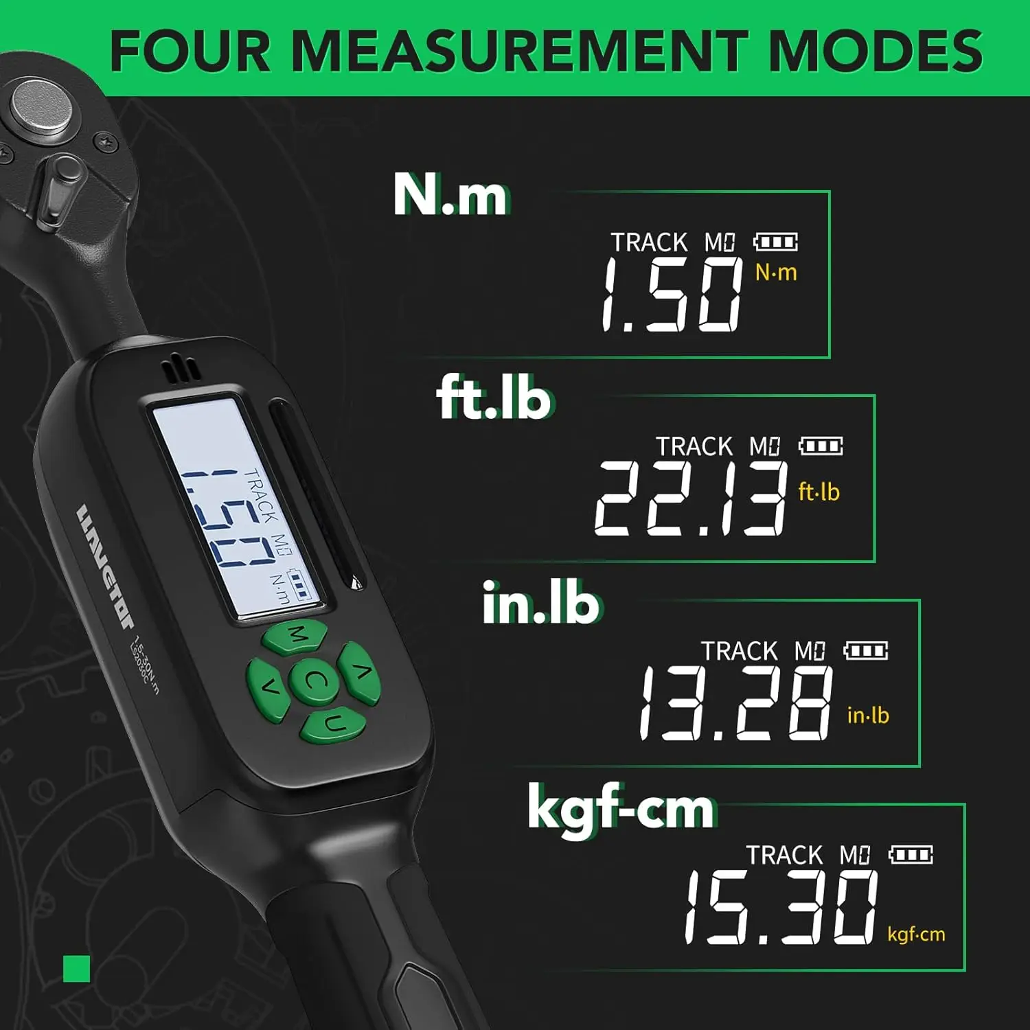 مفتاح عزم الدوران الرقمي - محرك 1/4 بوصة مع طنان وLED، 13.2-265.5 بوصة. رطل، أداة عالية الدقة لإصلاح الدراجة