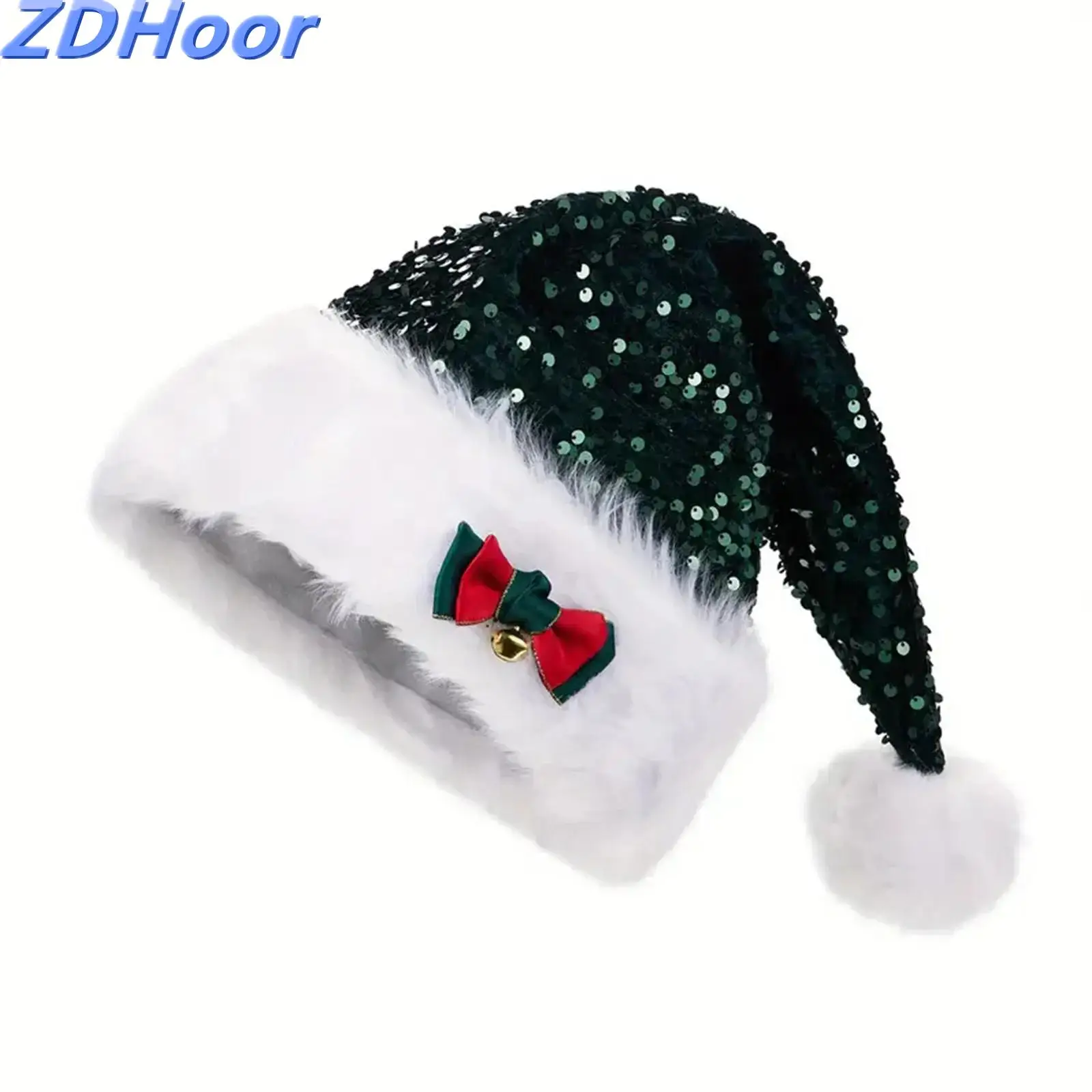 Damskie Męskie Świąteczne Czapki z Cekinami Czapka Świętego Mikołaja Dzwonek Kokarda Pompon Czapka Imprezowa na Nowy Rok Boże Narodzenie Festiwal