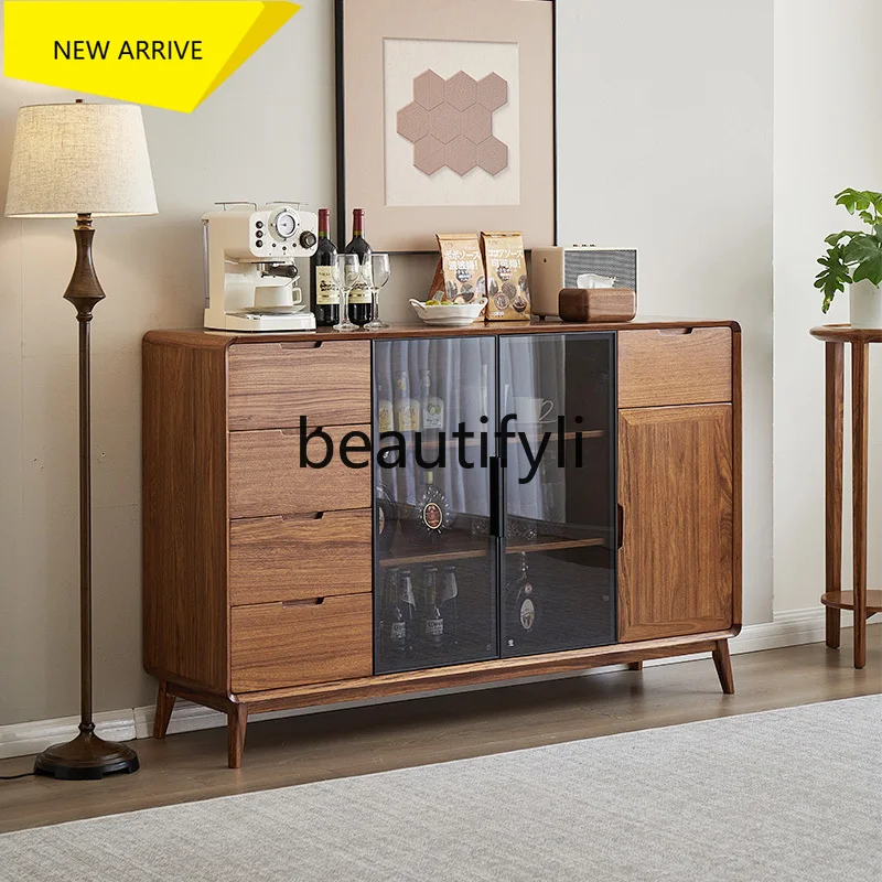 

D2520 Ebony all solid wood dining side cabinet Modern new Chinese kitchen Home locker Light luxury minimalist wine cabinet 1.6 m