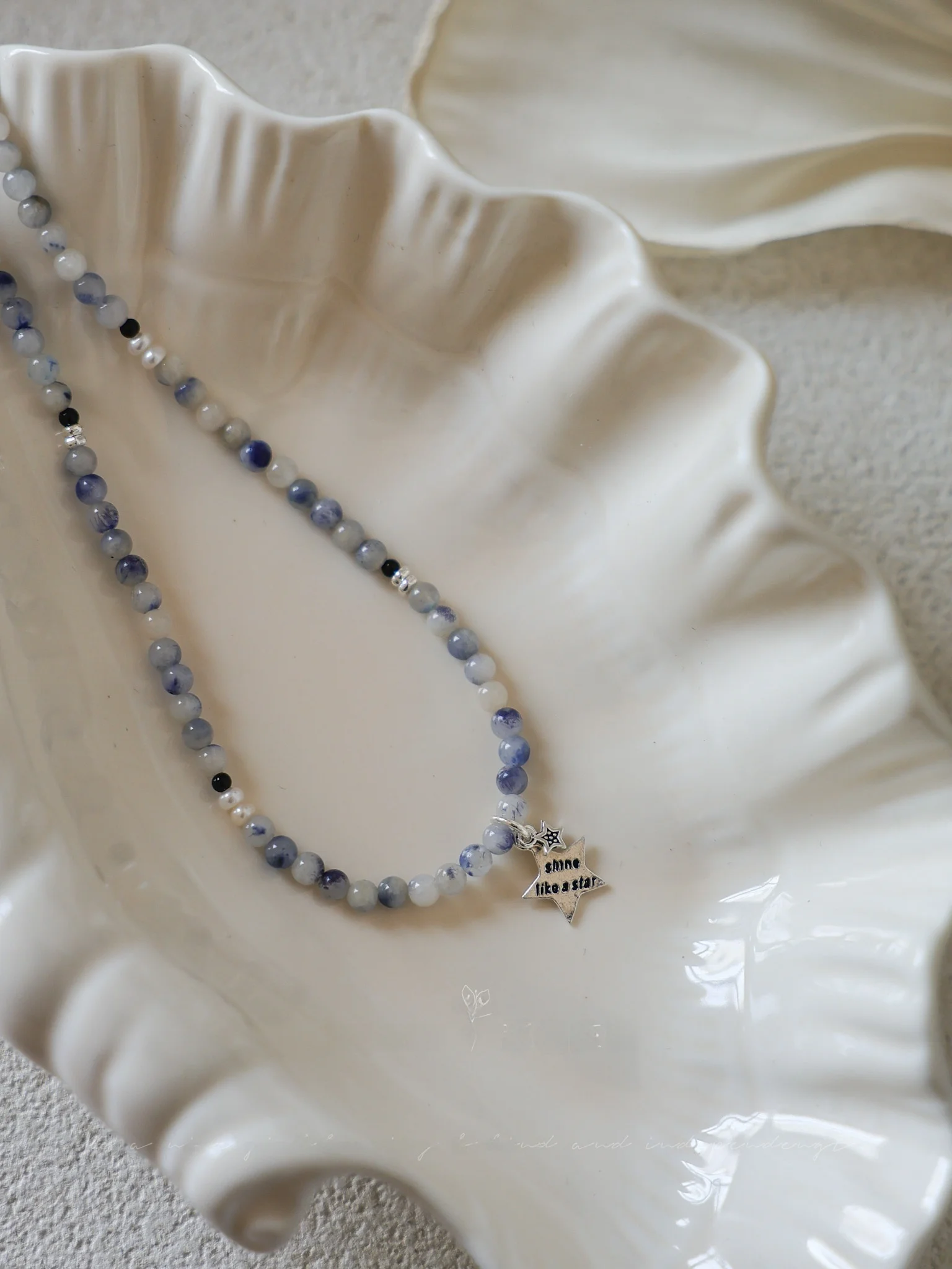 blue-porcelain-star-necklace-jasmo-original-design-natural-stone-beaded-women's-fashion-jewelry-pure-silver-clavicle-chain